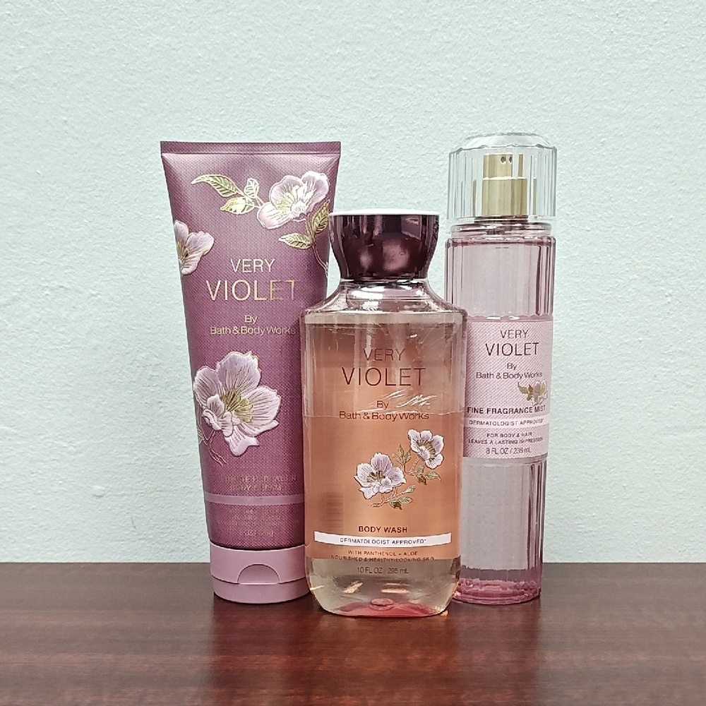 Bath & Body Works VERY VIOLET 3 Piece Body Care Bundle Set